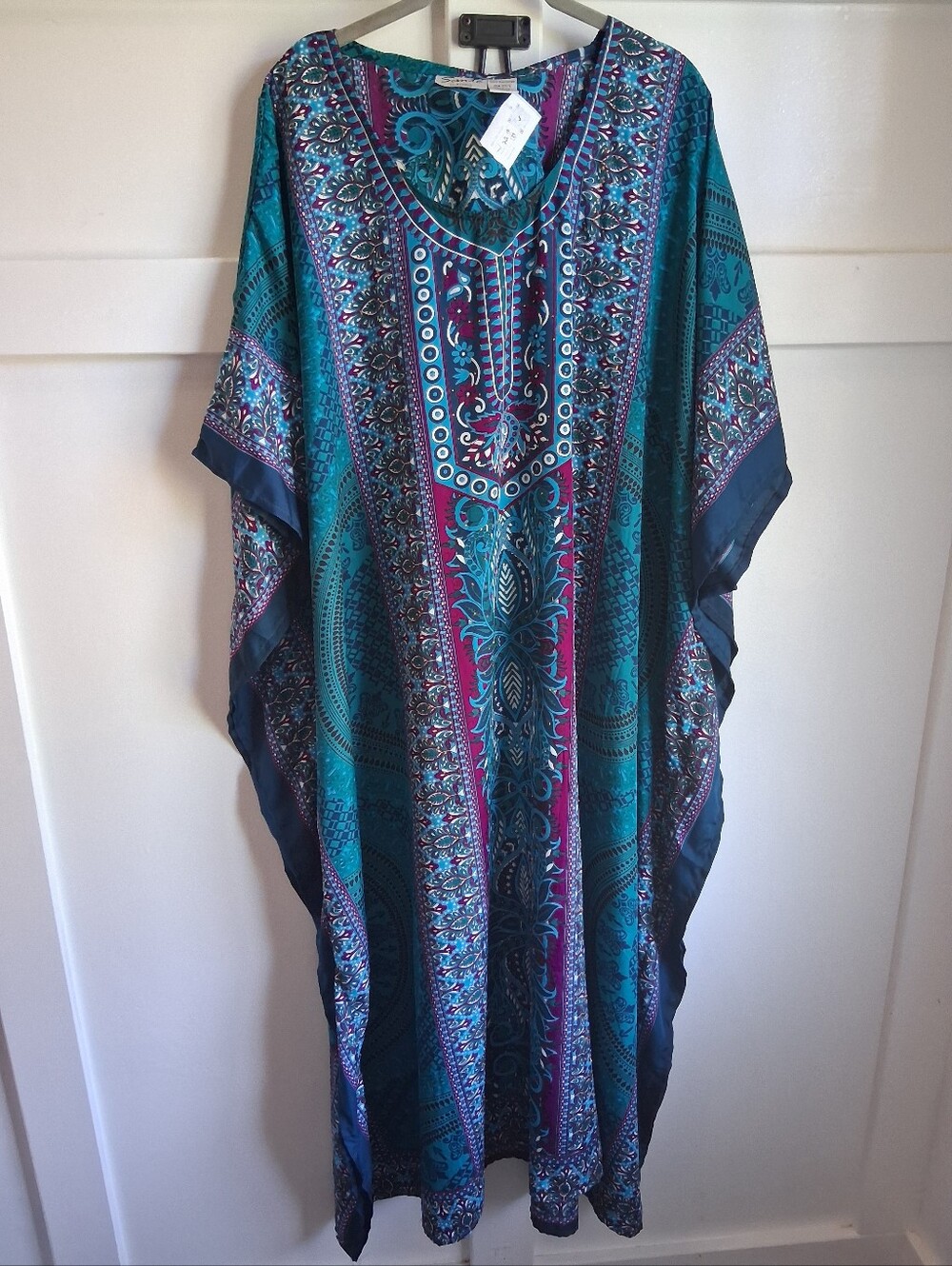 Sante Classics Boho Caftan Cover-Up | One Size | Teal & Purple Paisley Tunic